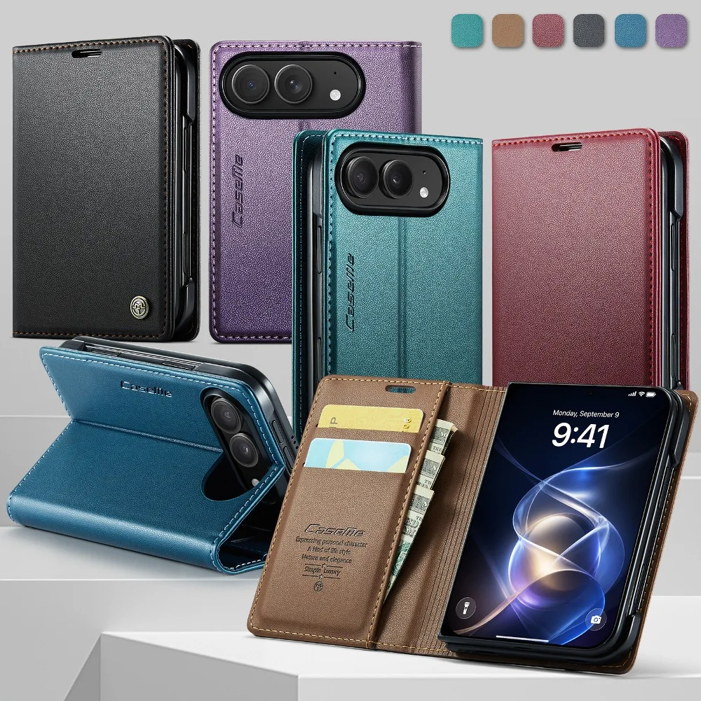Fashion Solid Color Leather Magnetic Flip Phone Cover for iPhone Duo with Built-in Wallet Pocket & Card Slots