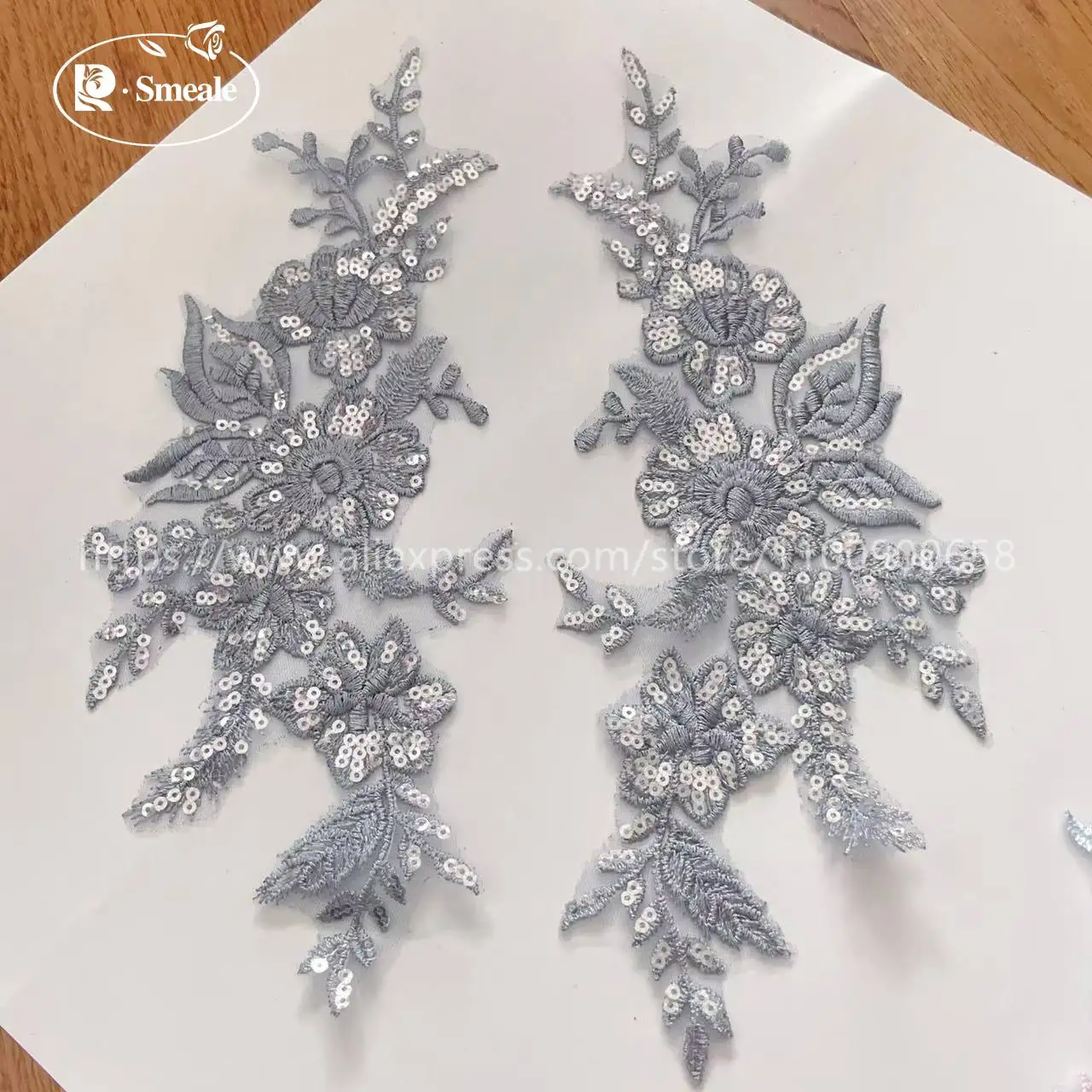 10 Stück = 5 Paare. 30*14 cm. Hochzeitskleid, Hochzeitsschuhe, Kopfschmuck, DIY-Nähzubehör. Glänzende Pailletten, verspiegelte Blumen – Detail 12