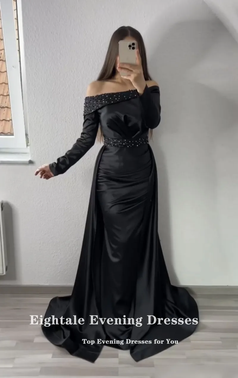 Robe de soirée arabe pour mariage, en Satin perlée, manches longues, robe de bal de forme sirène, robe formelle de célébrité