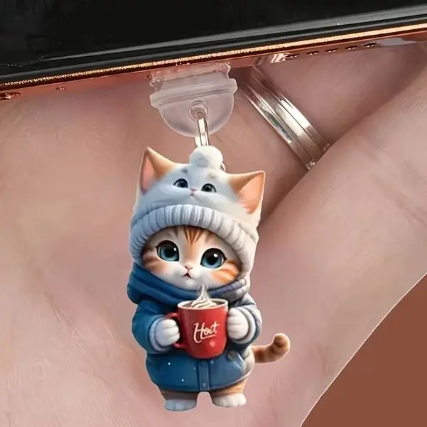 لطيف 2D القط الهاتف مكافحة غطاء غبار تهمة ميناء التوصيل للهاتف نوع C الغبار حماية سدادة الملحقات #1