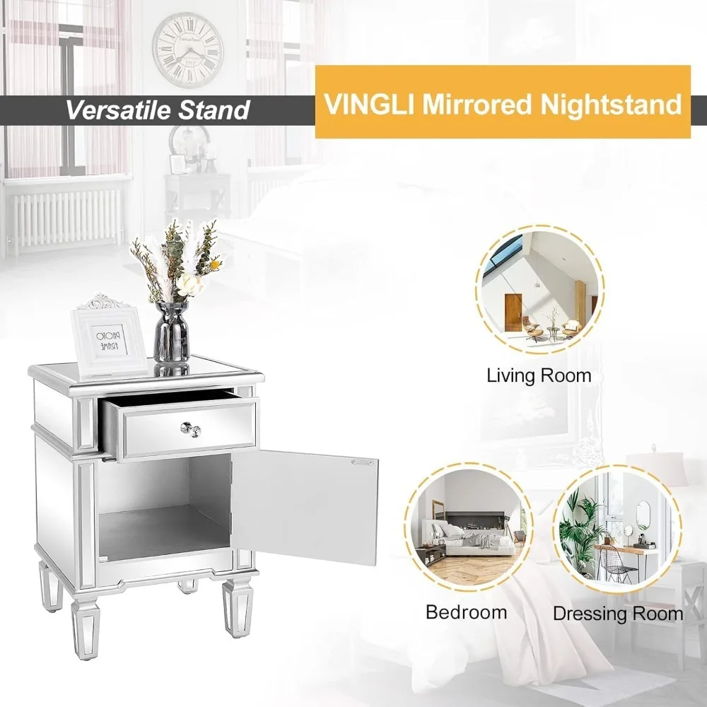Mirrored Nightstand Cabinet 5
