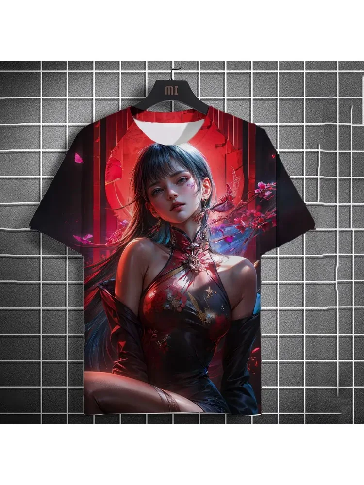 Herren-T-Shirt, 3D-Druck, Anime-Motiv, sexy, bedrucktes T-Shirt, lässiges, lockeres T-Shirt mit kurzen Ärmeln, Herren-Hauskleidung, Oberteil. – Detail 8