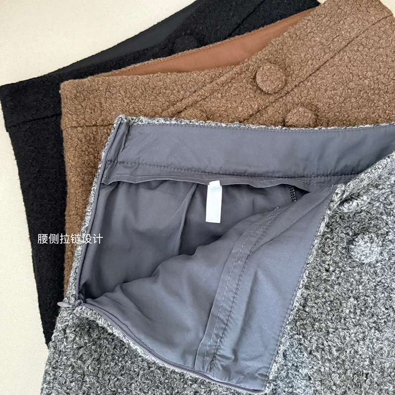 A/W Bottoni multipli Mini Gonne Donna Vita alta A-line Gonne corte Abiti donna Skorts Donna 2026 Nuovo Saias Mujer Nero