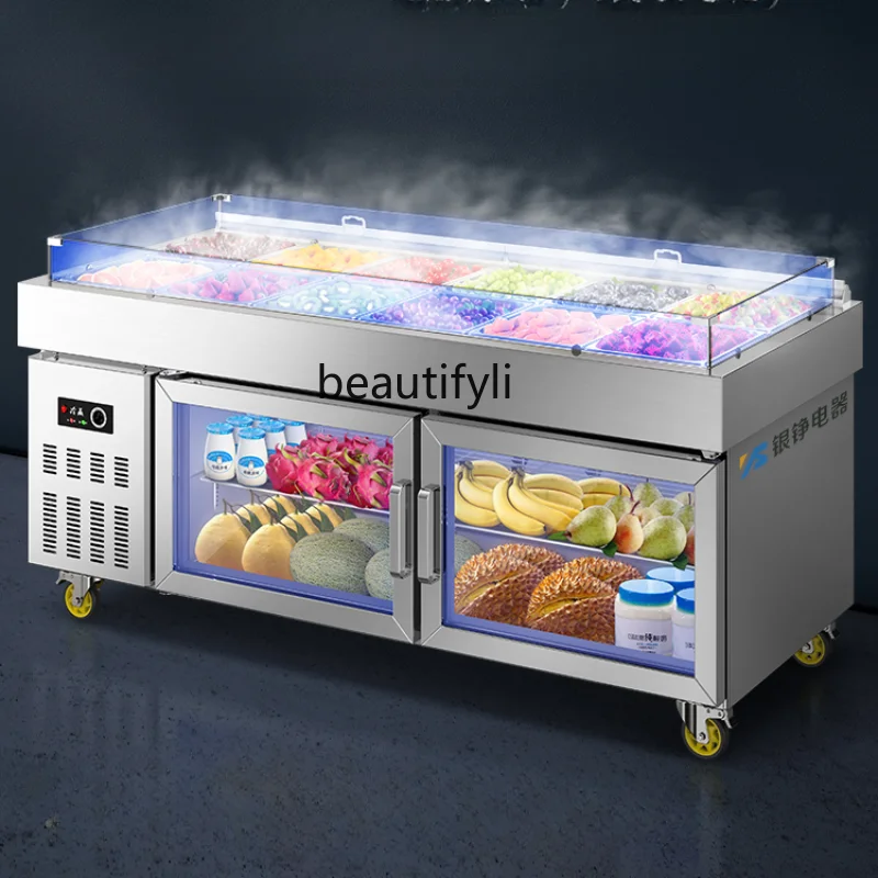 

Display Cabinet Spray Refrigerated Slotted Commercial Fresh Cabinet Fruit Cut Seafood Ice Table