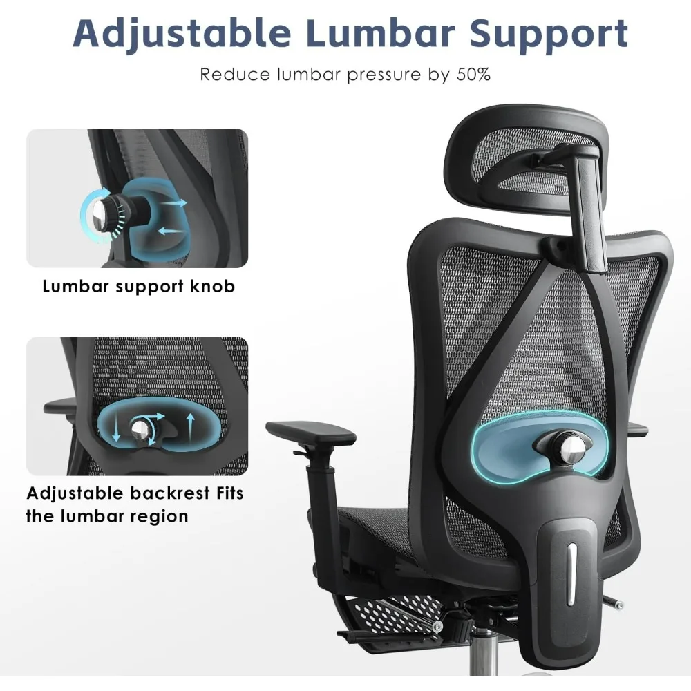 Ergonomic Office Chair, SGS Certified Gas Cylinder, 400 LBS Capacity, Retractable Footrest, Adjustable Lumbar Support