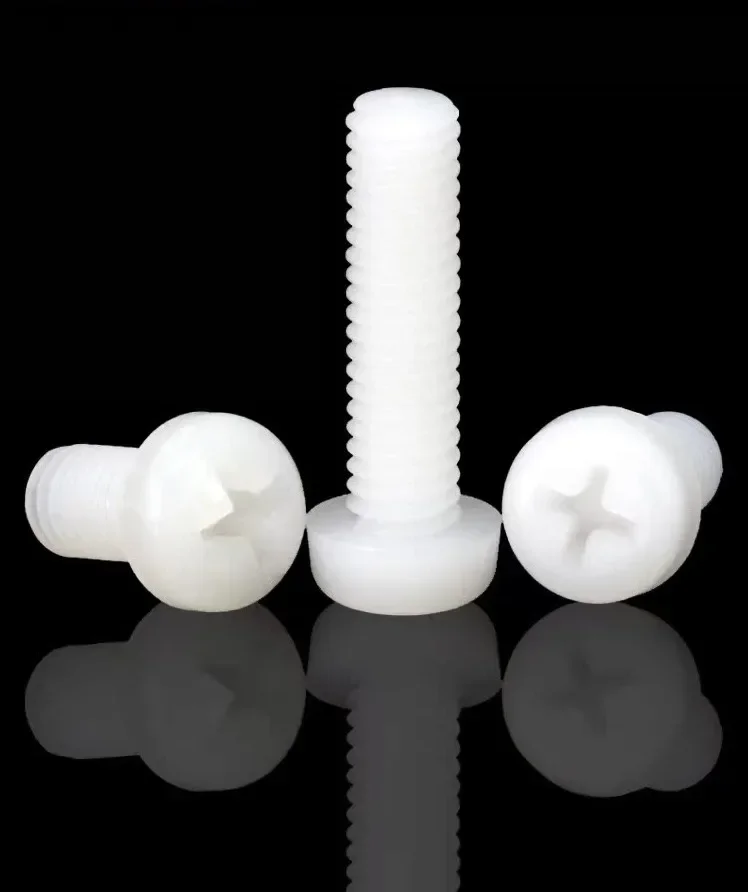 500 قطعة/الوحدة M5 M6 M8 الأبيض البلاستيك النايلون المسمار جولة رئيس الصليب عموم رئيس الترباس