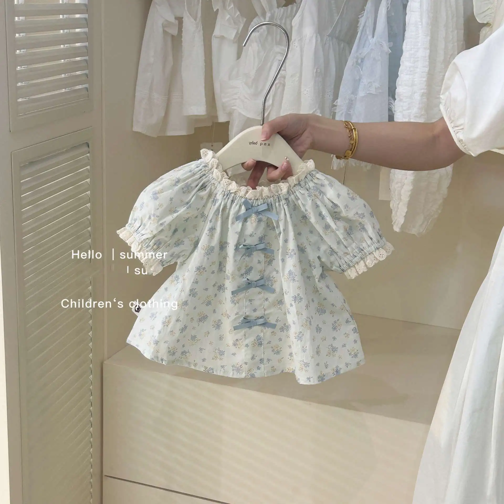 Children's Lace Doll Shirt New Girl Baby Summer Floral Top Foreign Style Shorts Two-piece Set Fashion Casual
