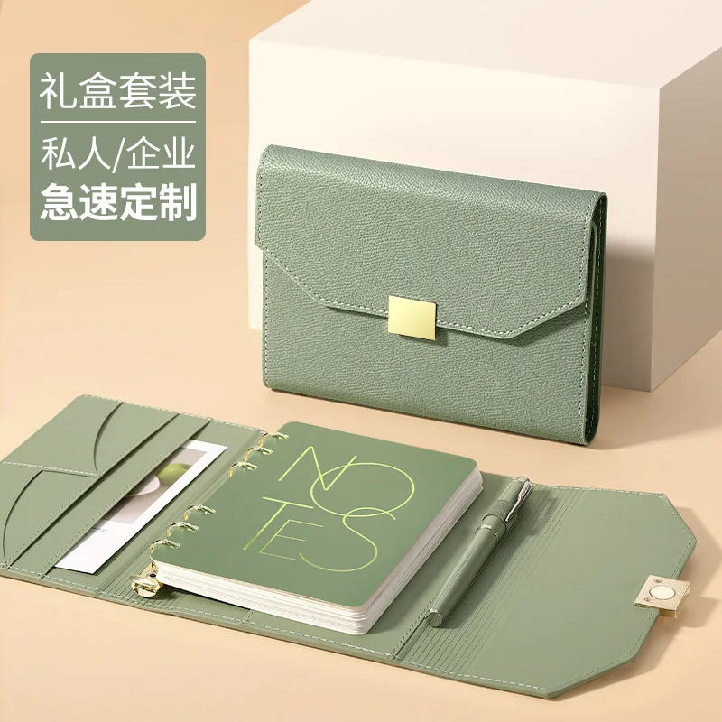 PU Leather A5 Loose Leaf Notebook Gift Set, Business Refillable Journal with Gift Box, Sleeve, Refill and Pen, 100 gsm Dowling
