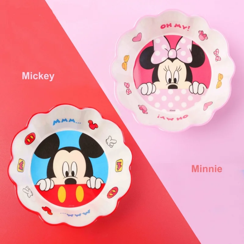 MINISO Disney Mickey Ceramic Bowl Kawaii Cartoon Children Ramen Bowl Printing Minnie Fruit Bowls Cute Mcqueen Breakfast Cups