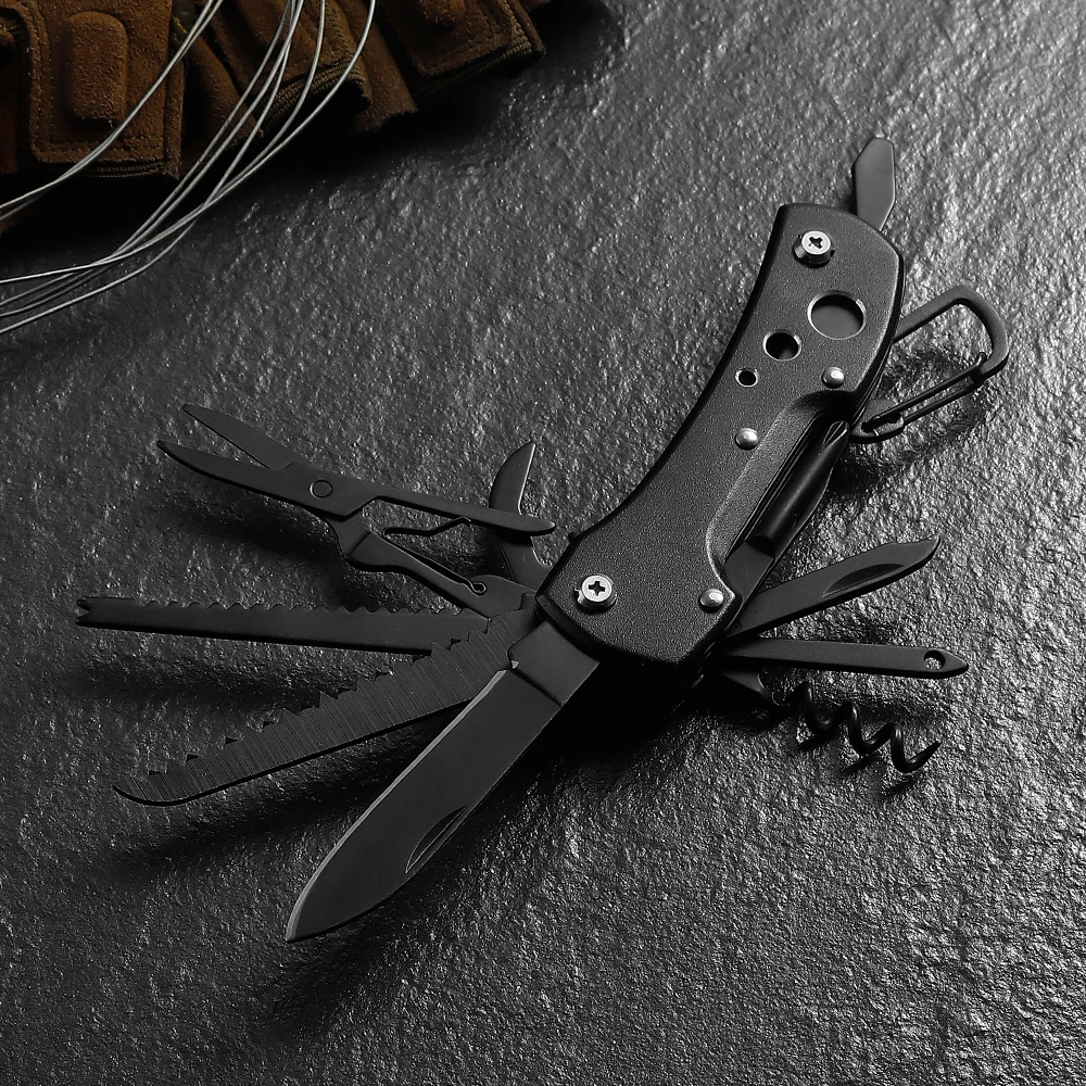 Multifunctional survival knife Portable camping hiking knife Scissors saw bottle opener Knife can opener Household spare