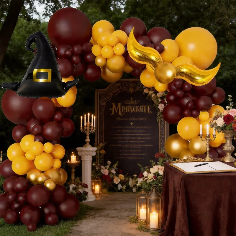 105-teiliges Ballongirlanden-Set im Magic Academy-Stil, Kaffee-Gold Zaubererhut-Ballonkette, Geburtstagsparty-Dekorationsballons – Detail 1
