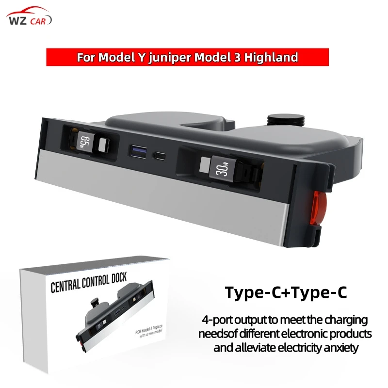 

For Tesla Model Y Juniper Model 3 Highland Car Docking Station Retractable Cable Charger Retractable Cable Charger Slide Cover