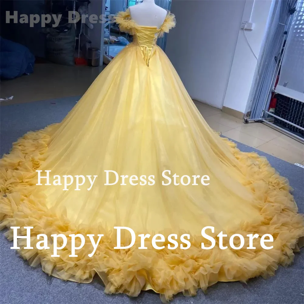 Feminino elegante vestido de baile amarelo, Princesa vestido de baile, Vestido de casamento, Vestido de baile, Vestido de noite, Novo vestido de noiva