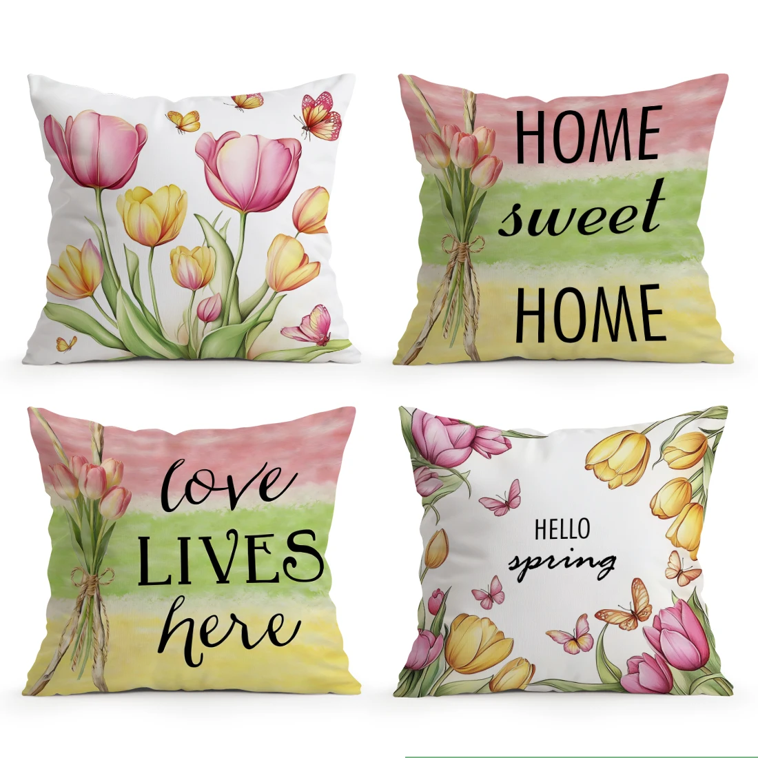 Spring tulips Cushions Pillowcase Polyester Cushion Cover Th