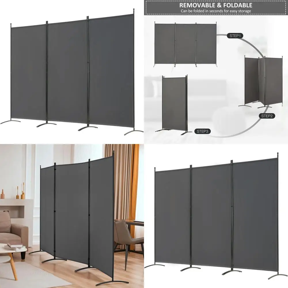 

Grey Fabric Room Divider, 3-Panel Privacy Screen, Freestanding Partition, 102 Wide x 71 Tall for Home or Office Use