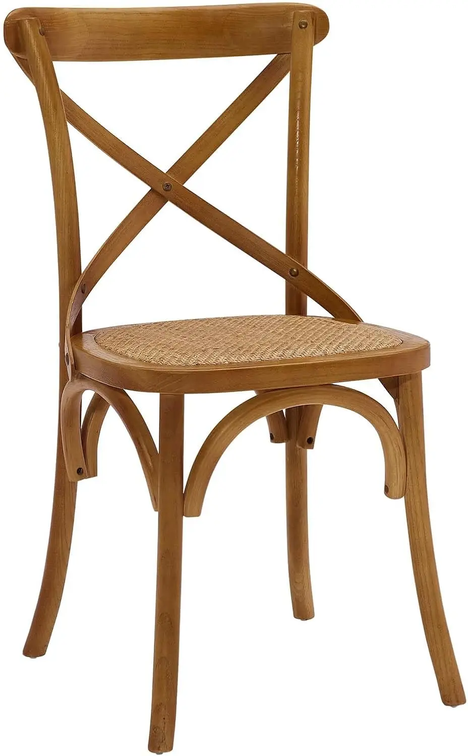 Rustic Modern Farmhouse Elm Wood Rattan Dining Chair in Walnut