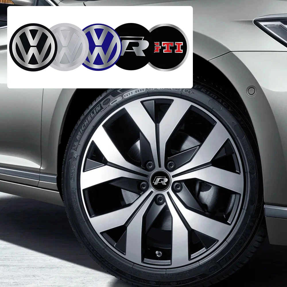 4PCS 56/60/65MM Car Wheel Hub Caps Emblem Hubcap Badge Stickers Decoration For Volkswagen Vw Tiguan Jetta GTI Scirocco R Touran