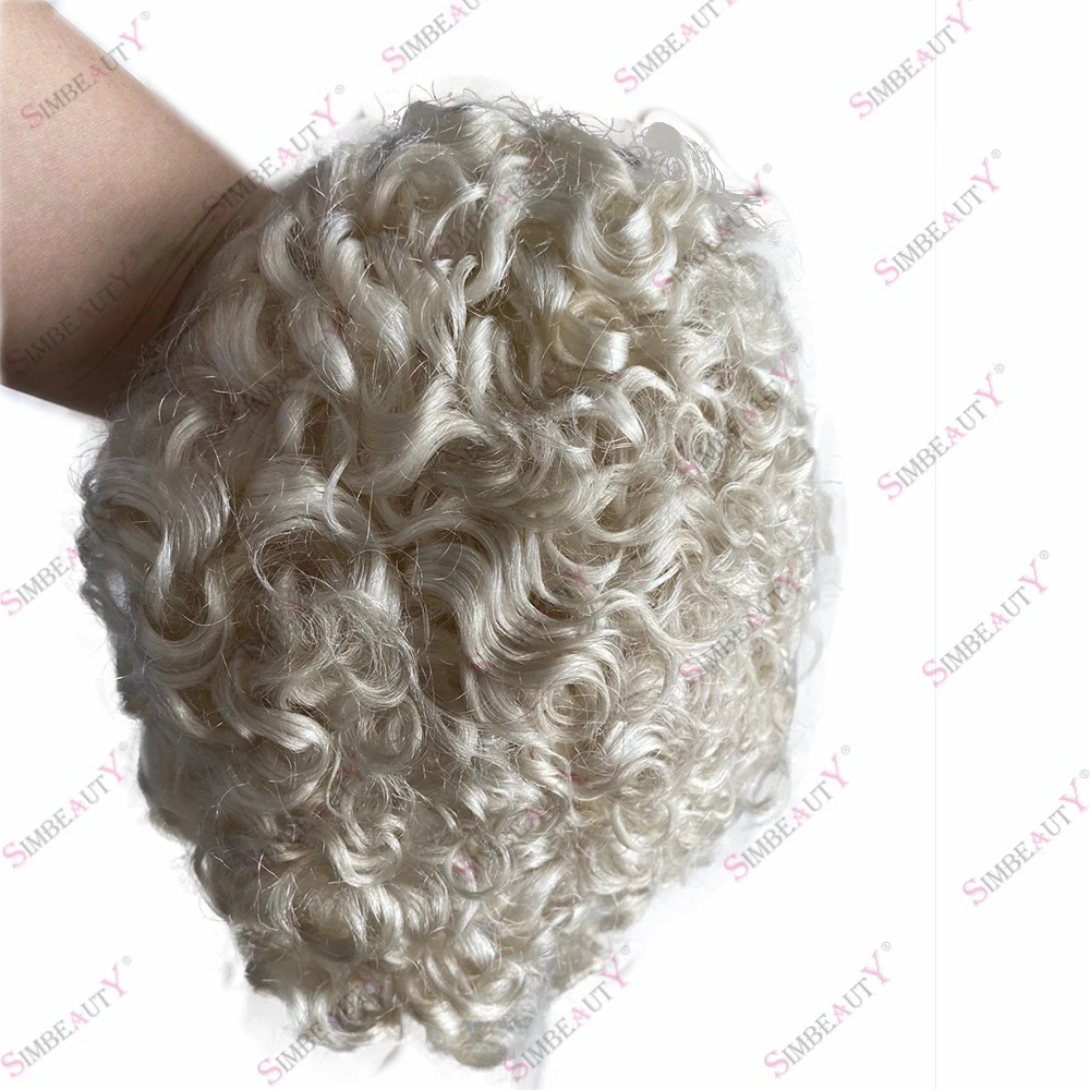 Microskin 0.06mm-0.08mm PU Base Natural Hairline Men's Blonde Curly Human Hair Wig Hair Replacement Capillary Prosthesis Toupee