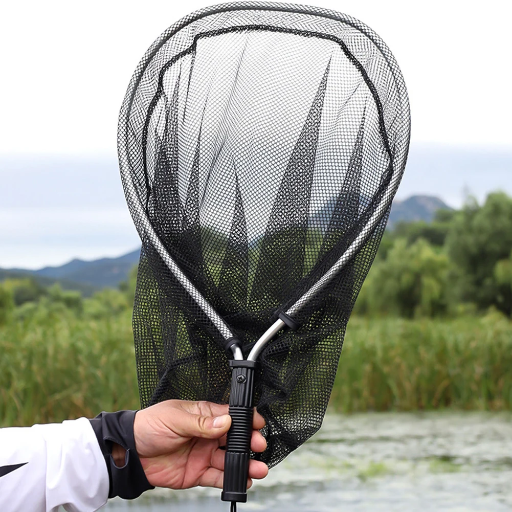 50cm Nylon Fishing Landing Net Aluminum Alloy Retractable Fishing Pole Network Trap Portable Collapsible Hand Net Tackle Tools