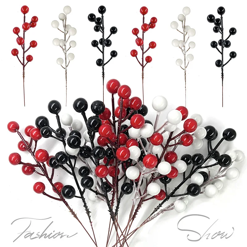 

1pcs Red Berries Branches Artificial Foam Holly Berry Flower Fruit Bouquet Stamen Plant DIY Wreath Christmas Party Home Decor