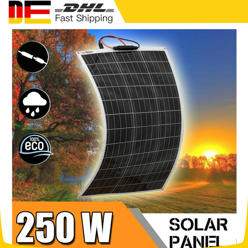 

250W Outdoor PET Solar Panel Flexible Solar Cells Power Charger For Travel Camping Yacht Motorhome Car RV Boat Portable Charging