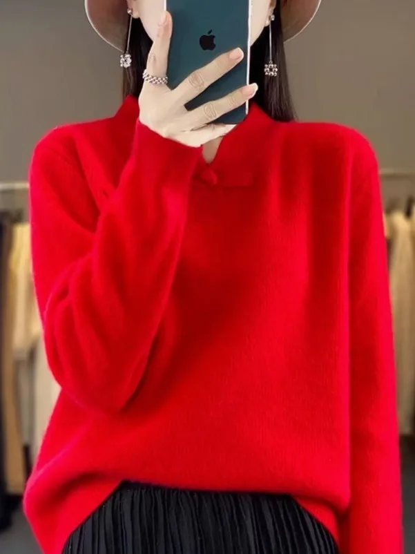 الراقية قوانغتشو ثلاثة عشر صفًا كاميرا تريكو المرأة قاعدة فضفاضة irt الوقوف طوق الخريف الشتاء زر Sle الصينية الجديدة #2