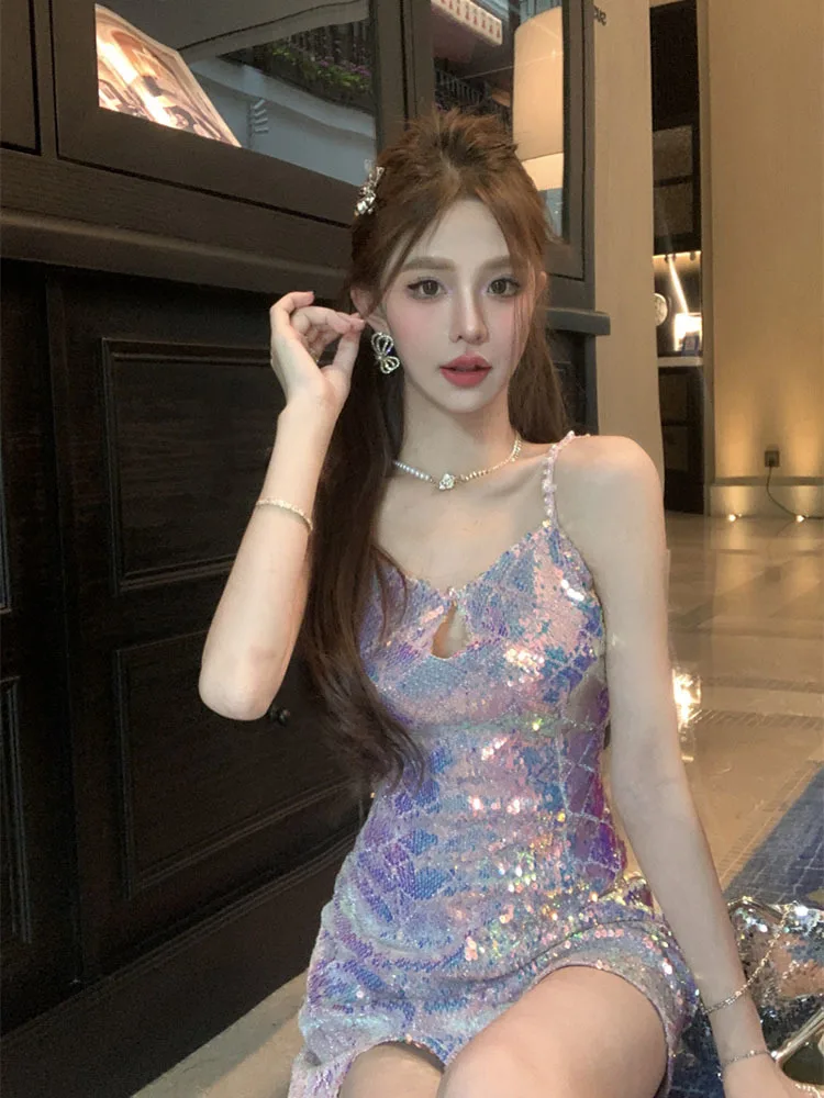 

Sequin Pleated Sexy Tight Stretch Hollow Bodycon Mini Dress Women Night Club Outfit Luxury Design Brand Clothes