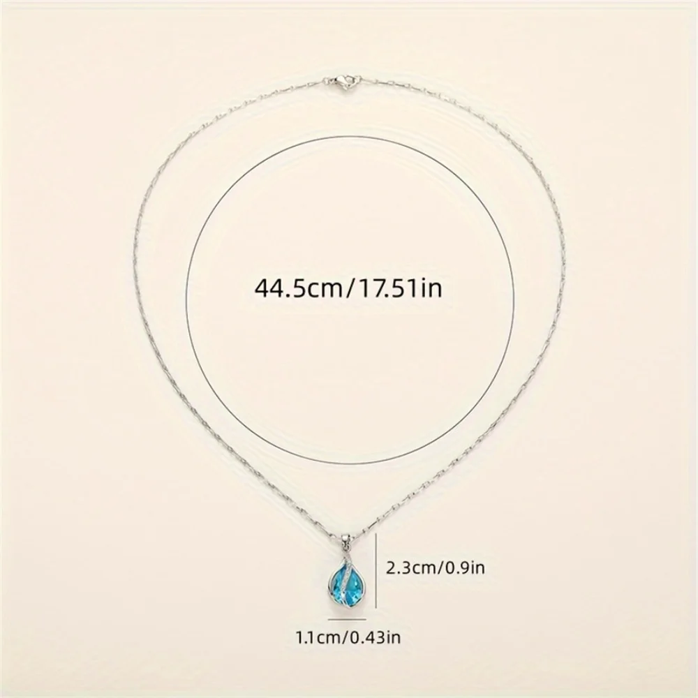 Elegante Damen-Halskette mit blauem Wassertropfen-Anhänger aus Zirkonia-Imitation, Schmuck für den Alltag, Bankette, Partys, Geschenk-Accessoires für Mädchen – Detail 3