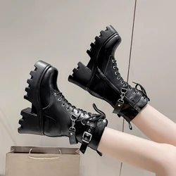 Nuovissimo stile gotico 8.5CM piattaforma Vampire Cosplay donna stivali a metà polpaccio 2023 zeppe invernali comode scarpe da moto da donna