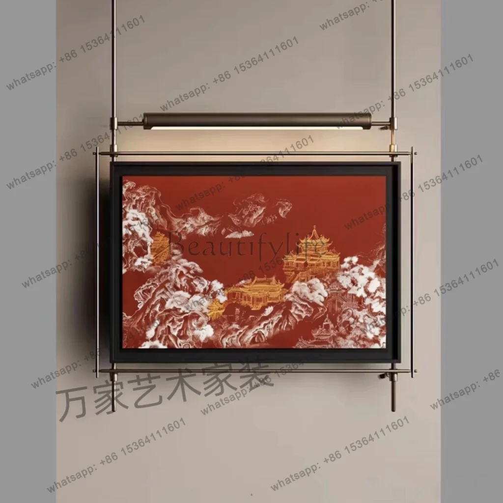 Chinese style metal rod luminous mural living room sofa background wall high-end