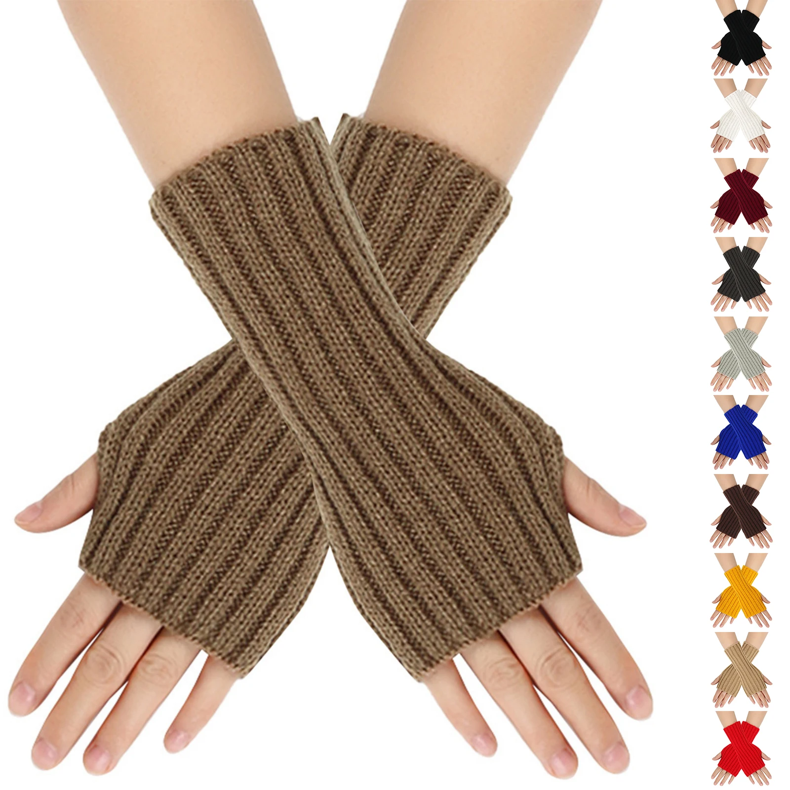 أزياء المرأة قفازات محبوكة بلون أصابع قفازات شتاء دافئ سيدة أسلوب بسيط قفازات زي الملحقات #1
