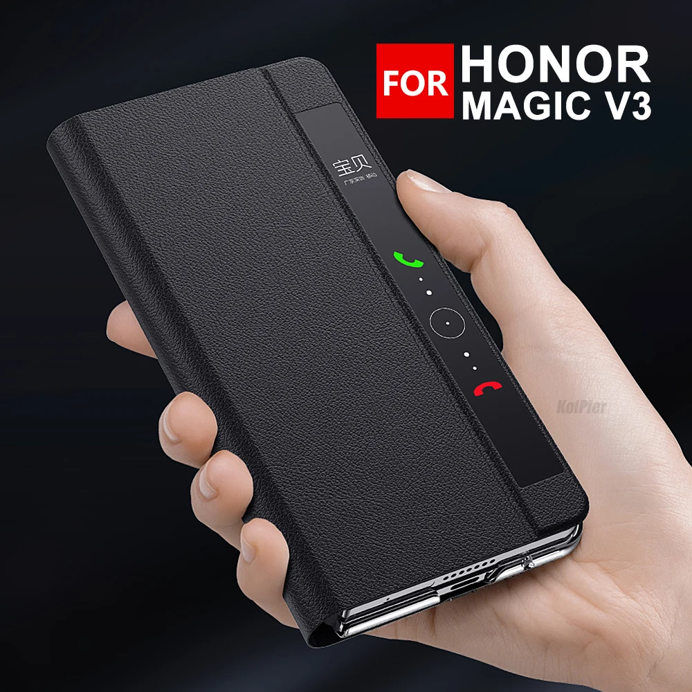 

Кожаный флип-чехол из натуральной воловьей кожи для Honor Magic V3 Business Smart Sleep Wake, чехол для сотового телефона, чехлы для MagicV3 Capa