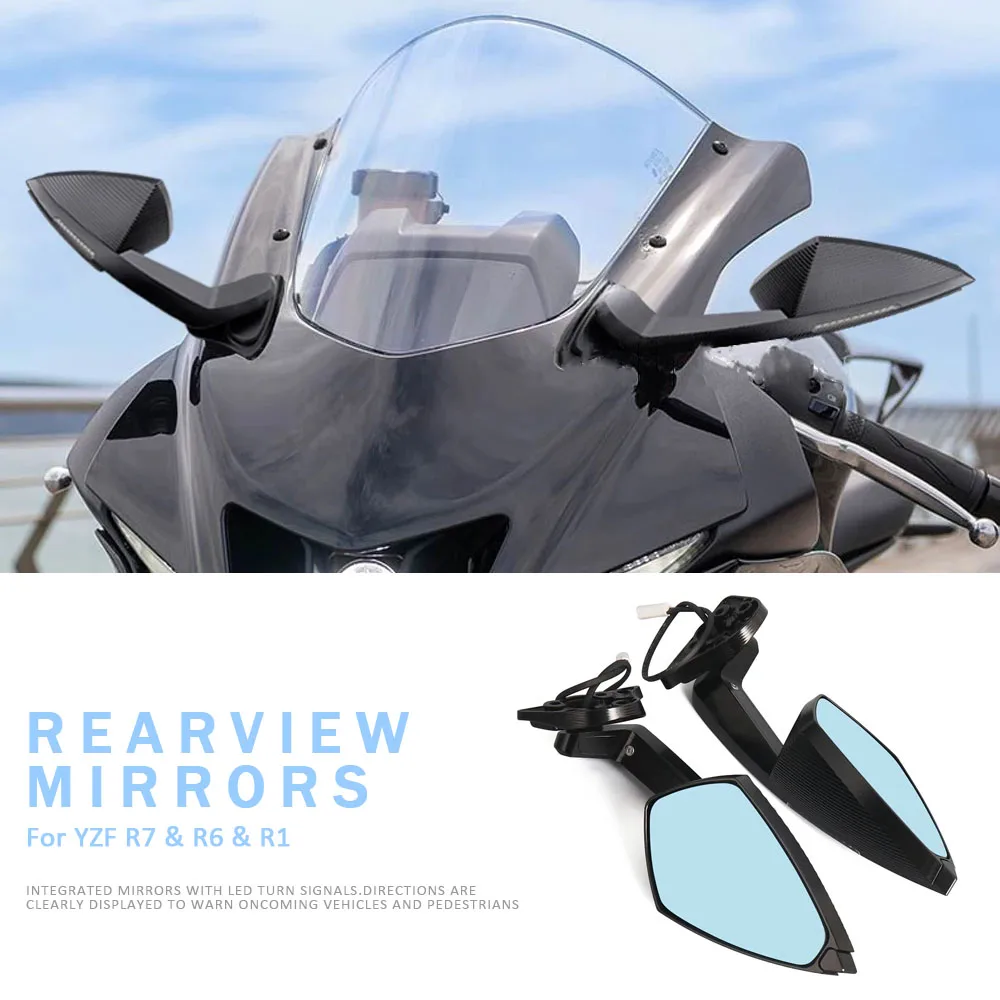 

YZF R7 R6 R1 Black Mirrors Motorcycle Rearview Mirrors Rear View Mirror Turn Signal Light For Yamaha YZFR7 YZF-R7 YZF-R6 YZF-R1