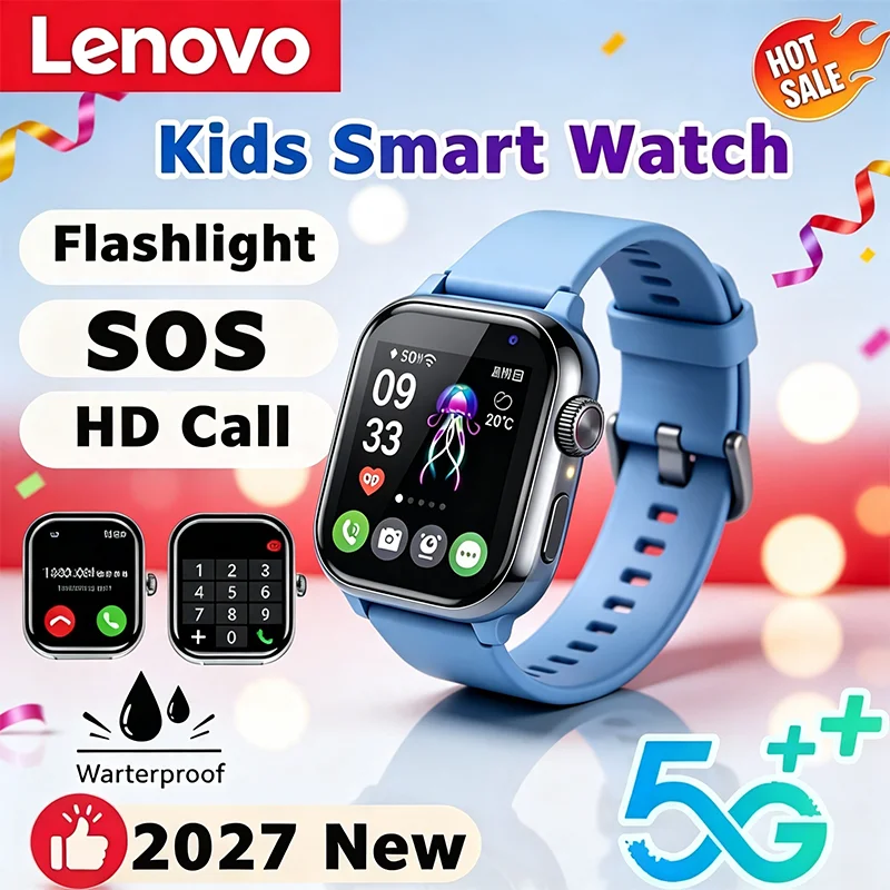 Lenovo 2026 New 4G GPS Kids Smart Watch Waterproof Sim Card Call Camera Mini Electronic Watch Birthday Gift for Children