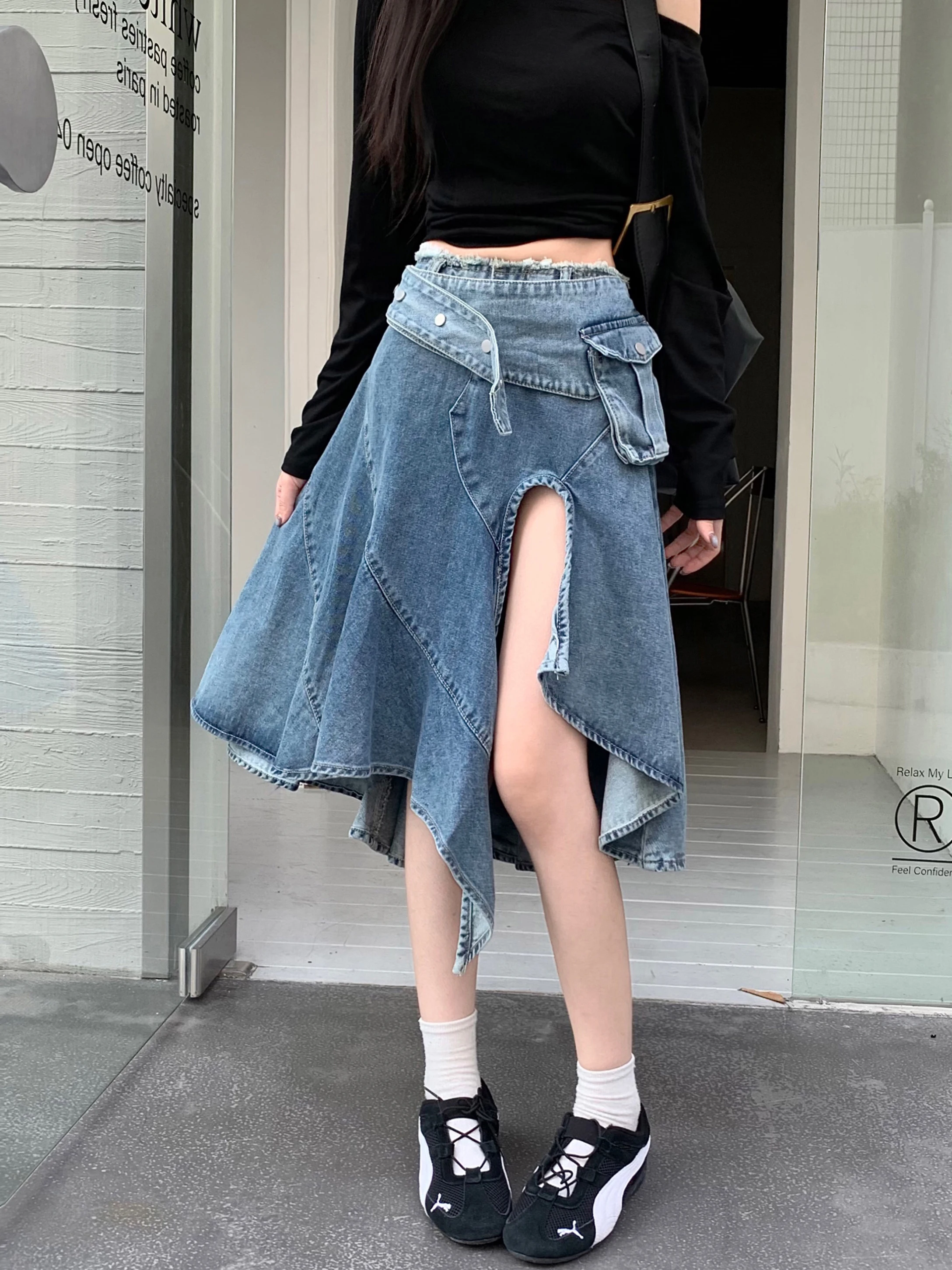 

Women's Blue Denim Skirt Baggy Y2K American High Street Harajuku American Cute 2000S Hollow-out Vintage Skirt Clothing 2025 New