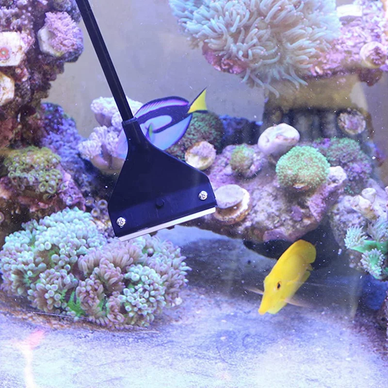 Raspador de algas para acuario, limpiador de pecera, mantenimiento de vidrio, con varilla de extensión y 10 cuchillas