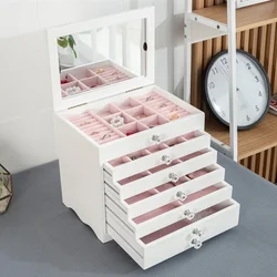 Large Wooden Jewelry Box Necklace Organizer Display Stand Ring Holder Storage Boxes Portable Earrings Container Women Gifts