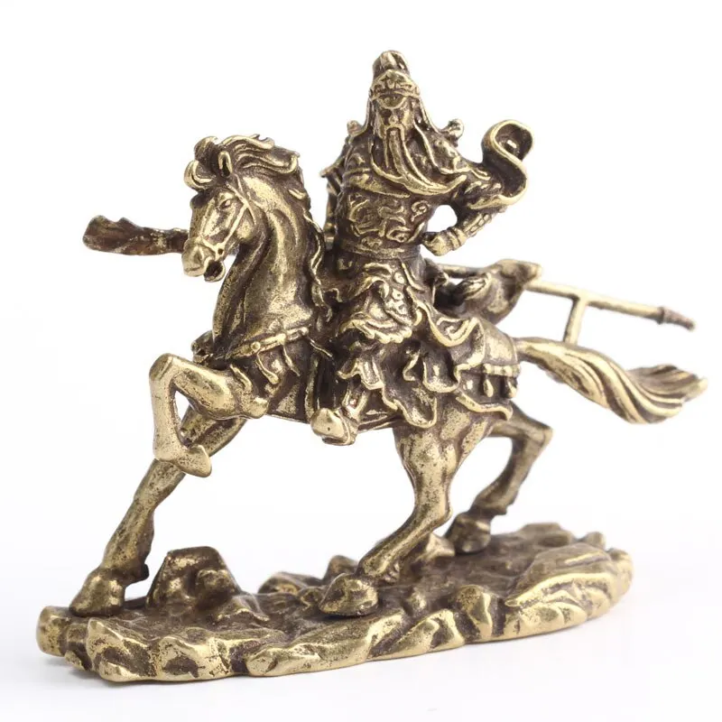

Riding Guan Gong Copper Sculpture Figurines Wealth Fengshui Guan Erye Buddha Statue Office Mininature Ornaments Home Decoration