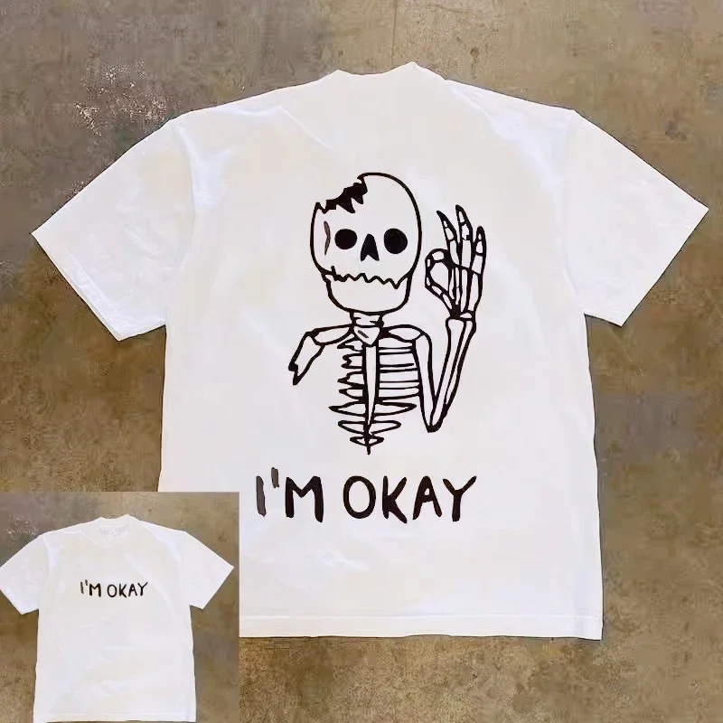 تي شيرت قطني أمريكي بأكمام قصيرة مطبوع للرجال والنساء تصميم صيفي فضفاض ماركة الشارع رقبة مستديرة قابلة للتنفس #1