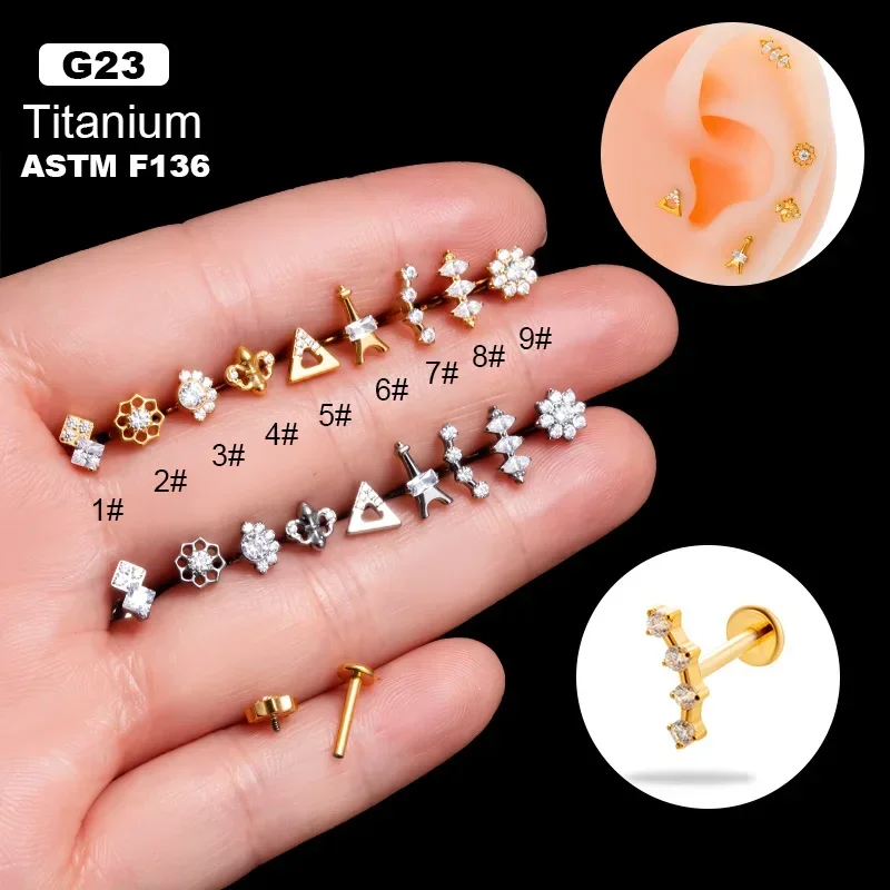 

1pc New G23 Titanium 1.2*8mm Piercing Flat Stud Earring for Women Medical Titanium Zircon Earrings for Teens Ear Cuffs