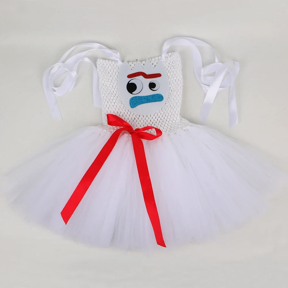 Costume de jouet Forky, robe tutu blanche de dessin animé, robe de fête d'Halloween pour enfants, déguisement de princesse en tulle pour filles, robe de bal