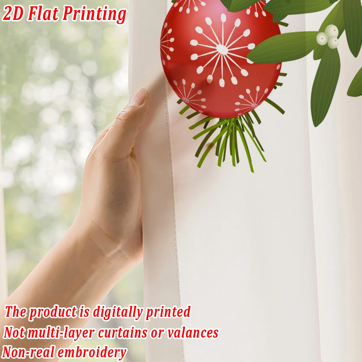 Kerst plat bedrukt doorschijnend gordijn met kerstbal dennentak voor woonkamer slaapkamer decor vakantiefeest