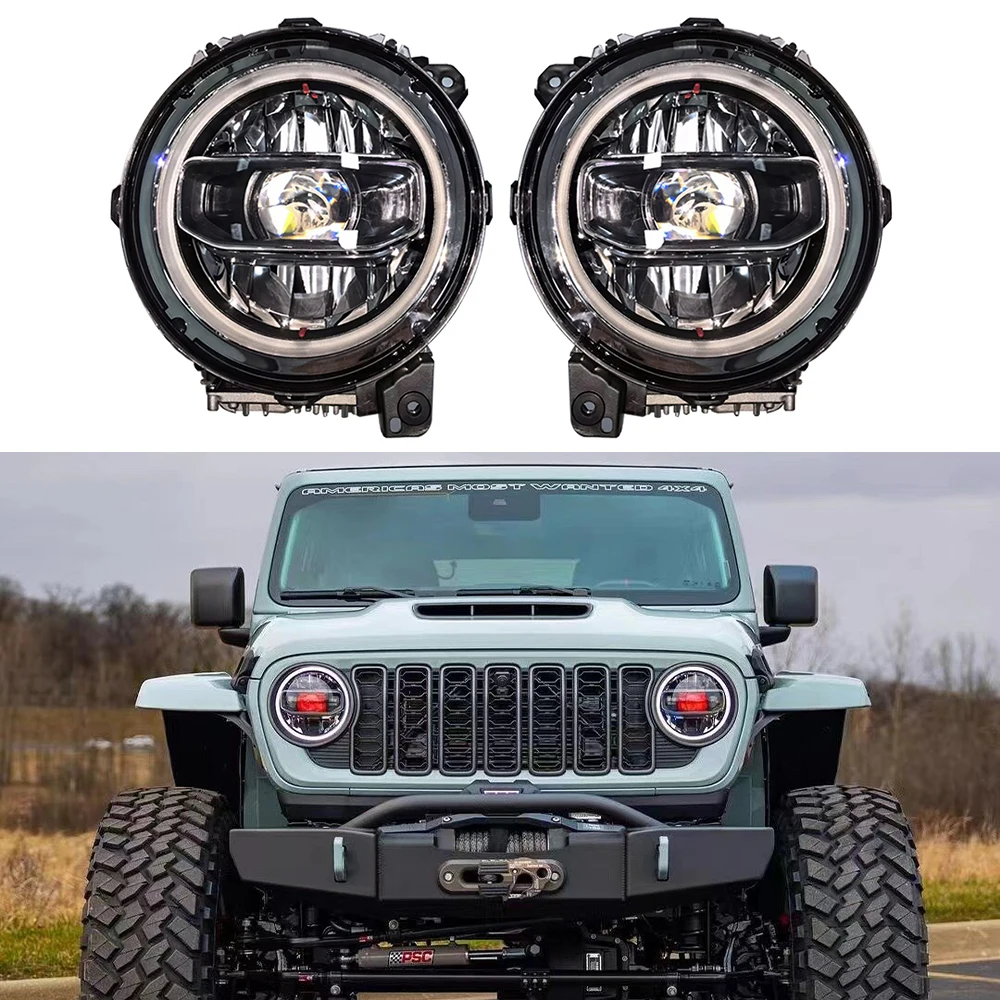 Hellcat Logo Led Headlights with RGB Ring Head Lamp for Jeep for Wrangler JL JT LantSun JL1312