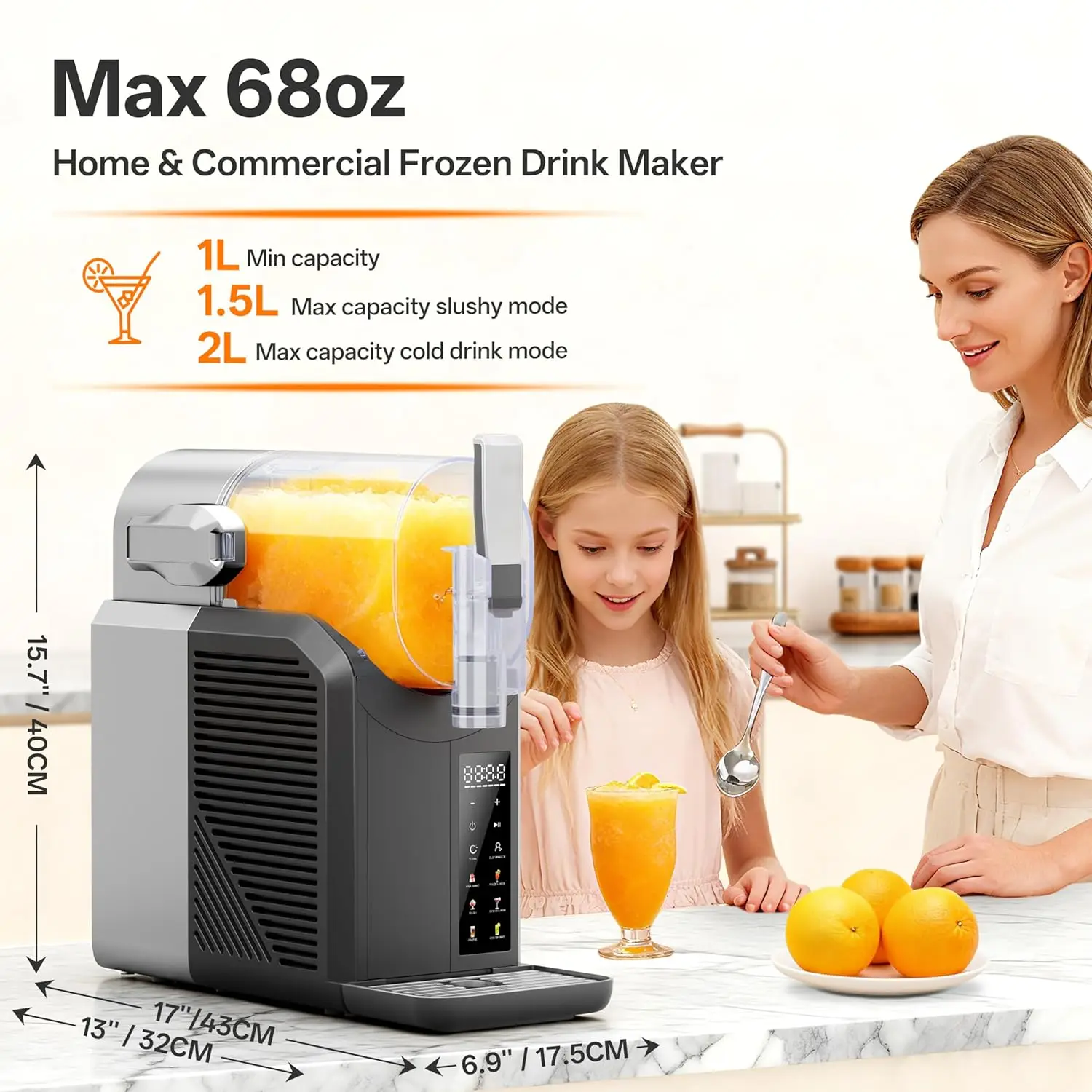 

Slushie Machine, 2L/68oz Slushy Machine for Home & Party, 6 Presets Frozen Drink Maker with Self‑Cleaning & LED Display, No Ice