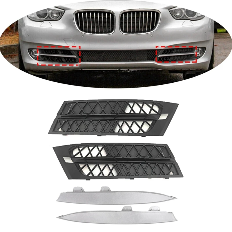 4 PCS Car Front Bumper Closed Outer Grille Car Accessories Black For BMW 5' F07 GT 535I GT 550I GT 2010-2013