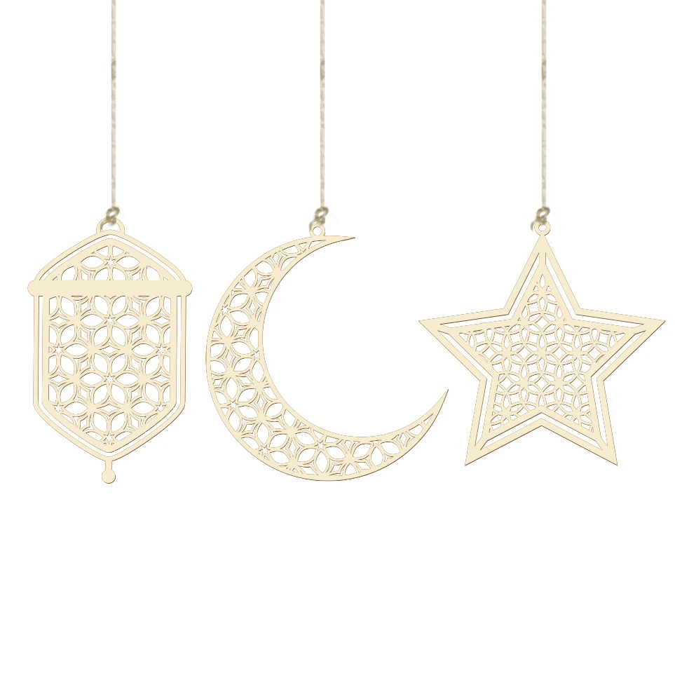 3 pezzi in legno Eid Mubarak appeso ciondolo ornamento Ramadan Kareem regalo Islam musulmano casa decorazione della tavola fai da te forniture per