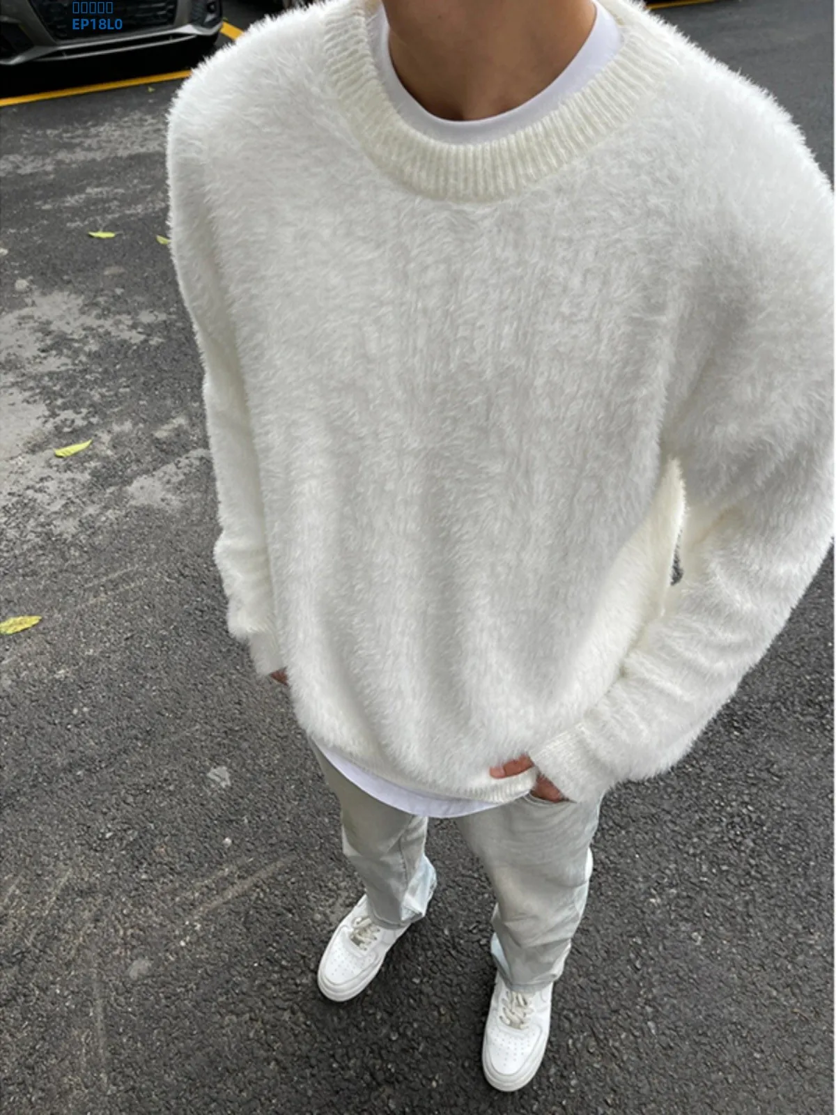 

Loose Fit round Ne Water Rabbit Fur Knitwear Men's Spring Autumn Sle Casual High Quali Faionable Base Layer Sweater