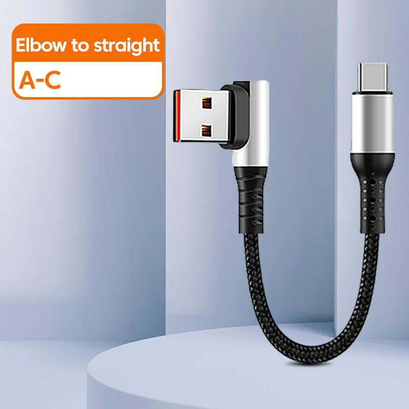 6A 0,25 0,5M korte kabel 90 graden elleboog USB A Type C naar Type C-kabel Snel opladen datakabel Power Bank-draad voor iPhone 15 IPad
