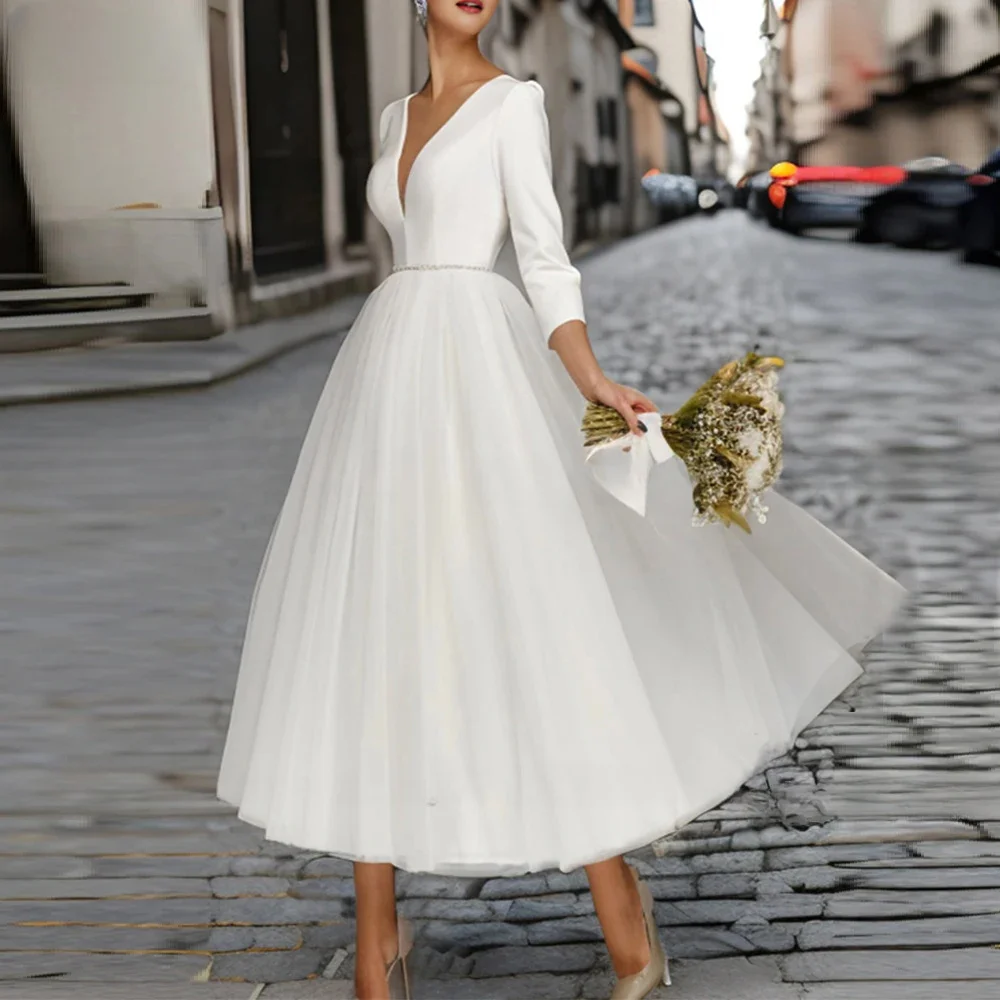 

Wedding Dress V Neck Half Sleeve A Line Tulle Bride Dress Elegant Bridal Gowns Formal Wedding Bridal Dress vestidos de novia