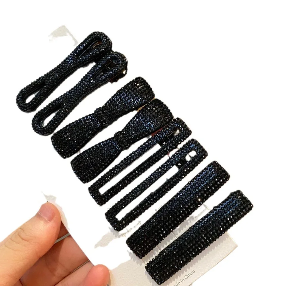 8Pcs/Set Flash Black Rhinestone Combination Premium Hair Clips Set Headwear For Women Girls Geometric Styling Accessories